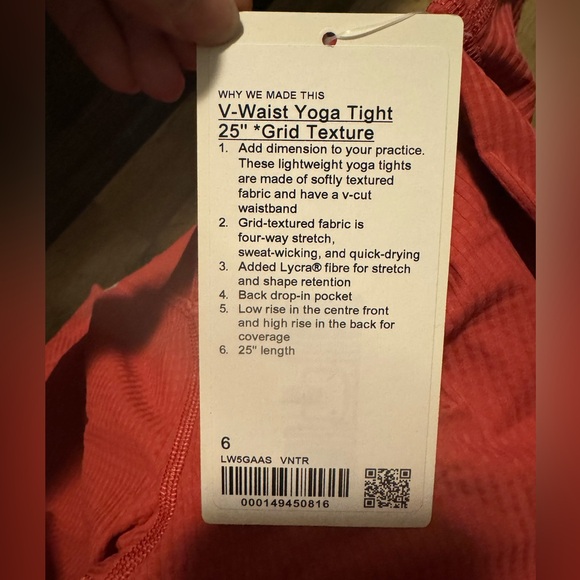 Lululemon V waist yoga tight. 25” size 6 - Picture 2 of 3